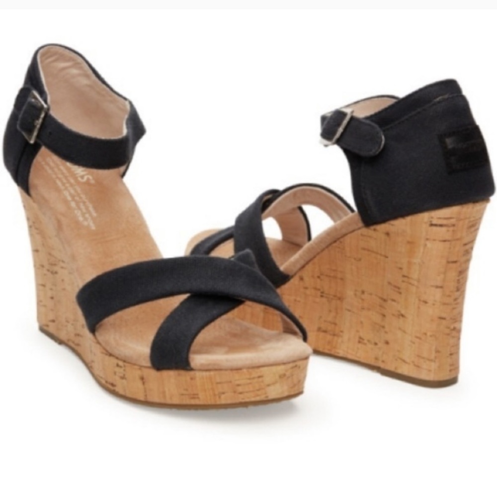 Toms Sierra Black Cork Wedge Sandal